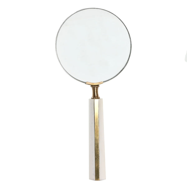 Lupa decorativa con mango blanco nacarado y detalles dorados