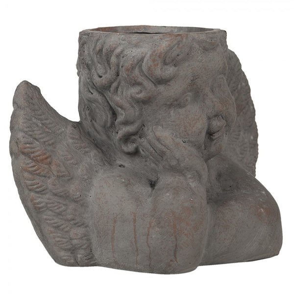 maceta de cemento con forma de ángel vintage