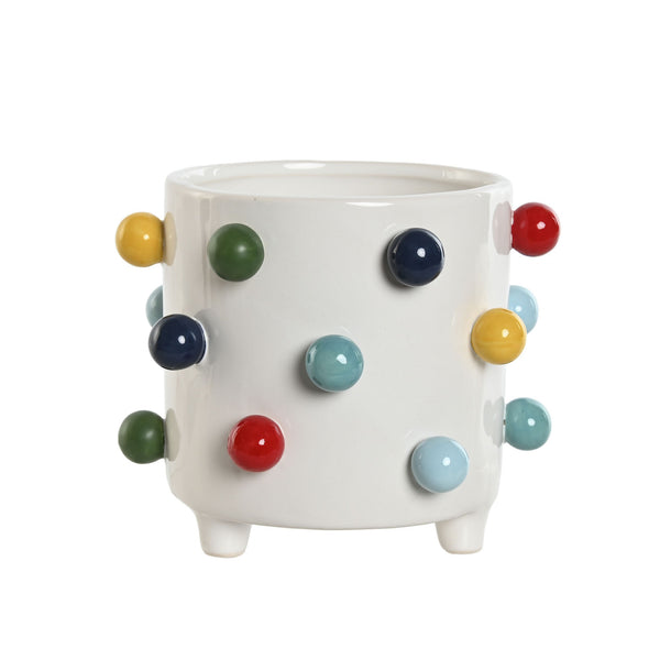 Macetero de cerámica blanca con bolitas de colores