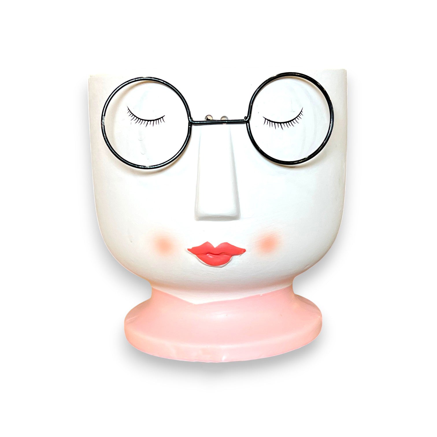 Macetero rostro con gafas negras decorativo