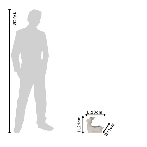 Medidas macetero figura ciervo gris con detalles dorados