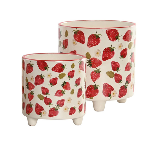 Dos macetas con fresas, en diferentes tamaños, decoración estilo vintage (venta individual)