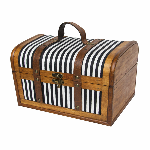 Baúl decorativo mediano de madera y rayas azul navy