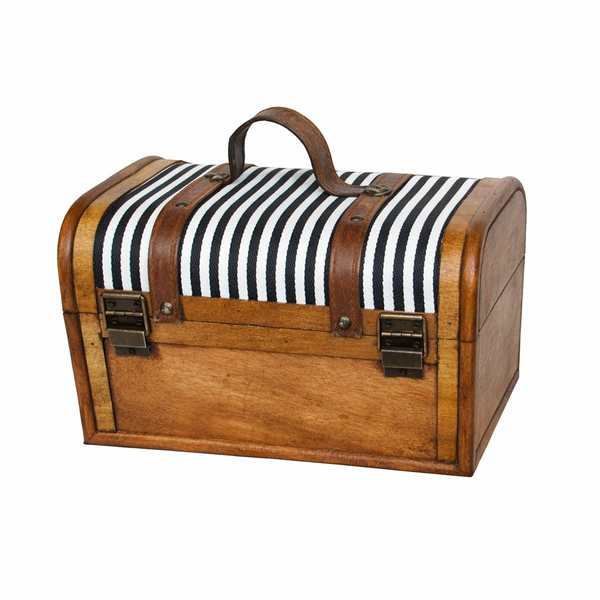 Caja organizadora decorativa con cierre antiguo y rayas navy