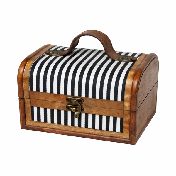 Mini baúl decorativo de madera con rayas azul navy y blanco