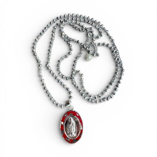Collar Virgen de Guadalupe rojo con cuentas Swarovski