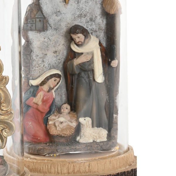 Detalle del Niño Jesús con María, José y cordero bajo campana de vidrio