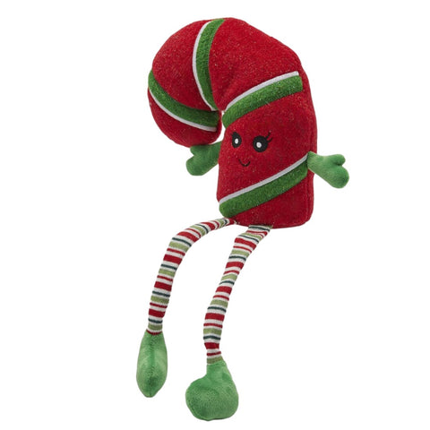 muñeco bastón de caramelo navideño con piernas largas y sonrisa