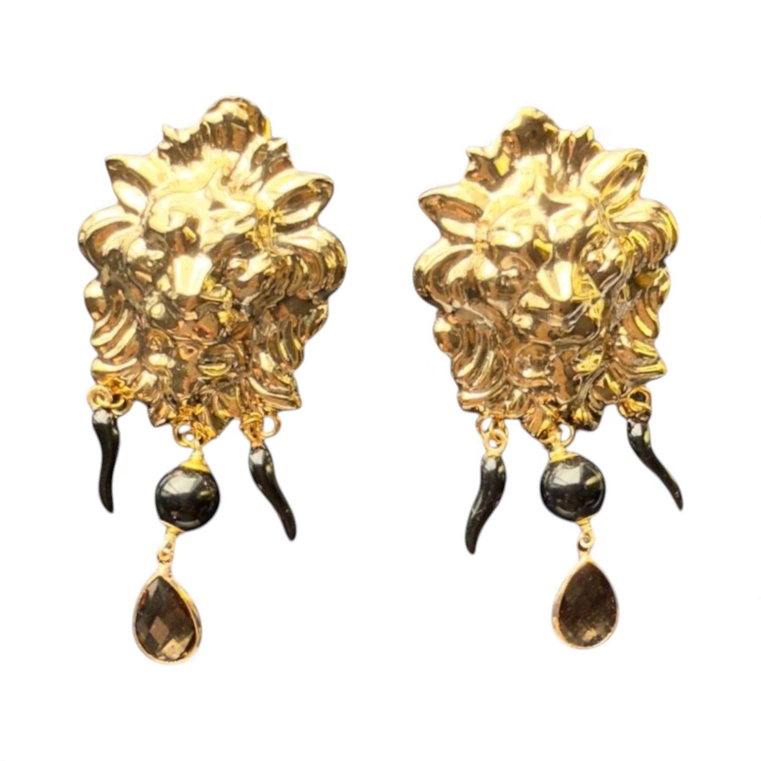 Pendientes sicilianos dorados con cabeza de león