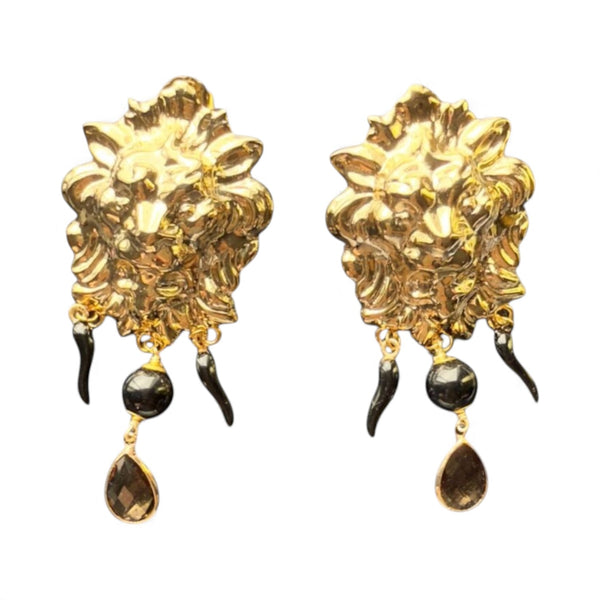 Pendientes sicilianos dorados con cabeza de león