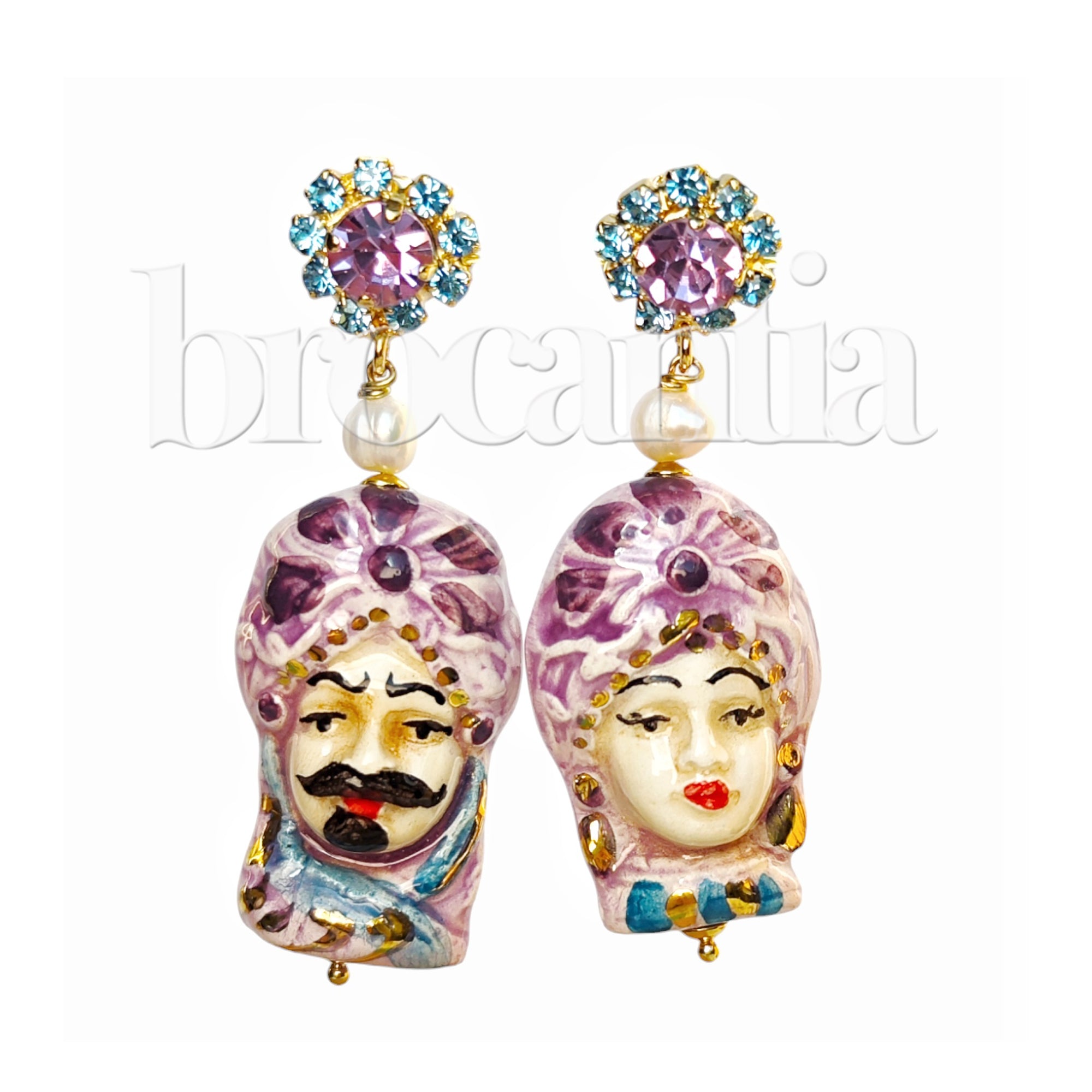 Pendientes Testa di Moro piedras moradas