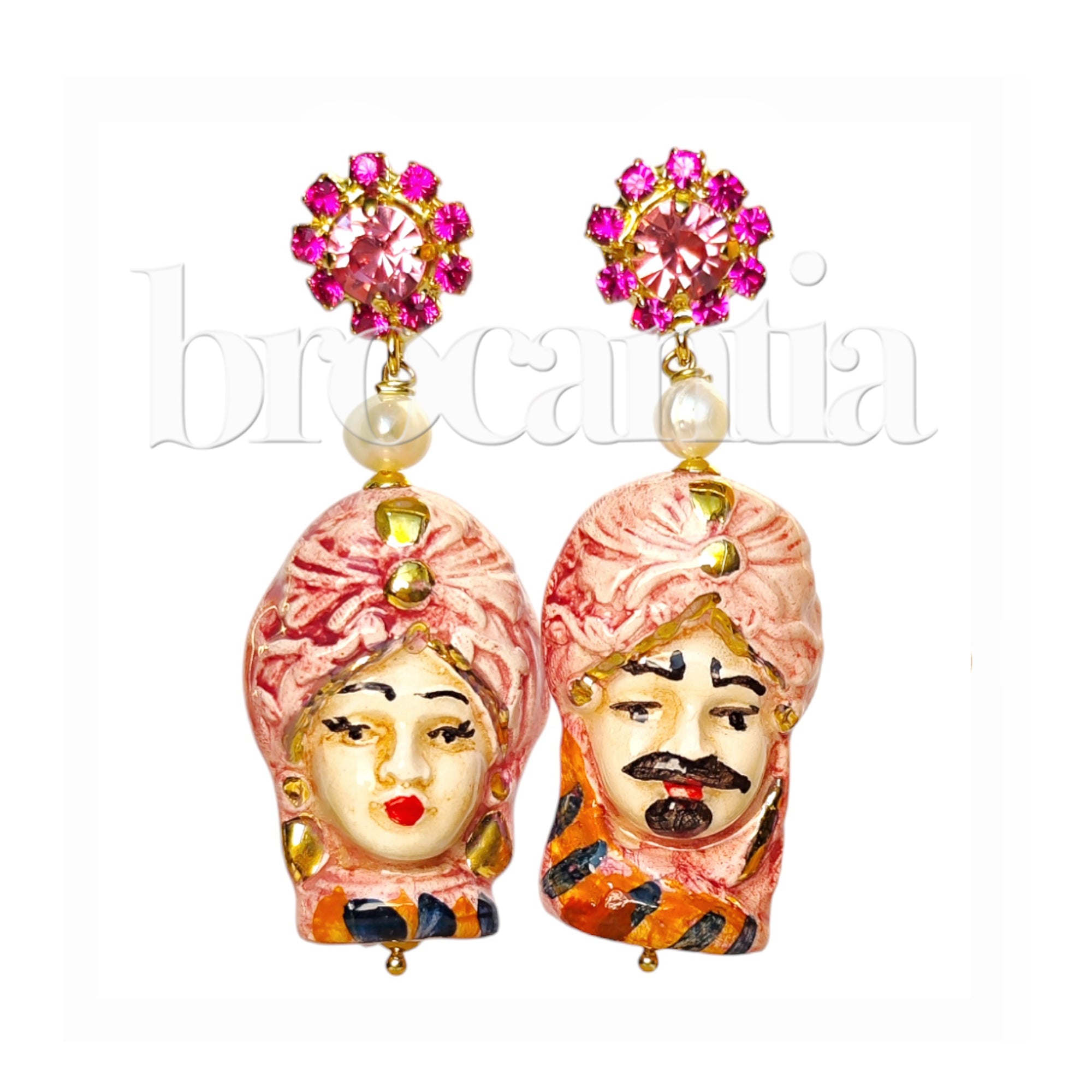 Pendientes Testa di Moro piedras rosas