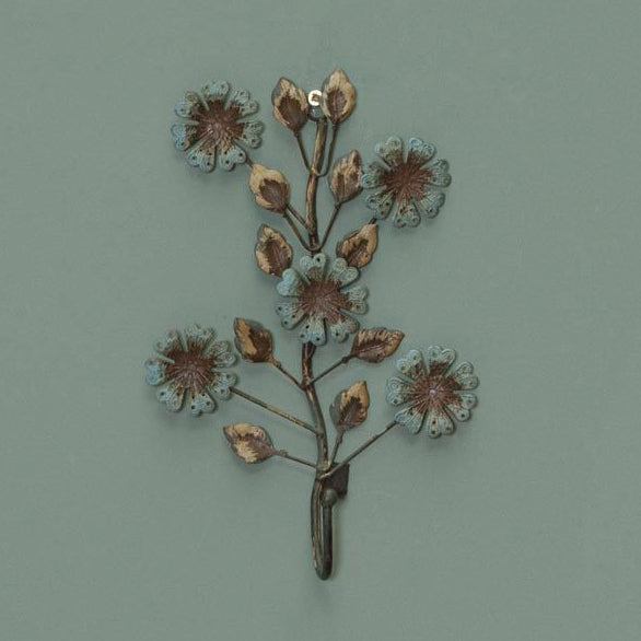 perchero decorativo floral de metal color verde y marrón