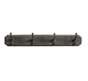 perchero de madera estilo vintage con ganchos metálicos Brocantia