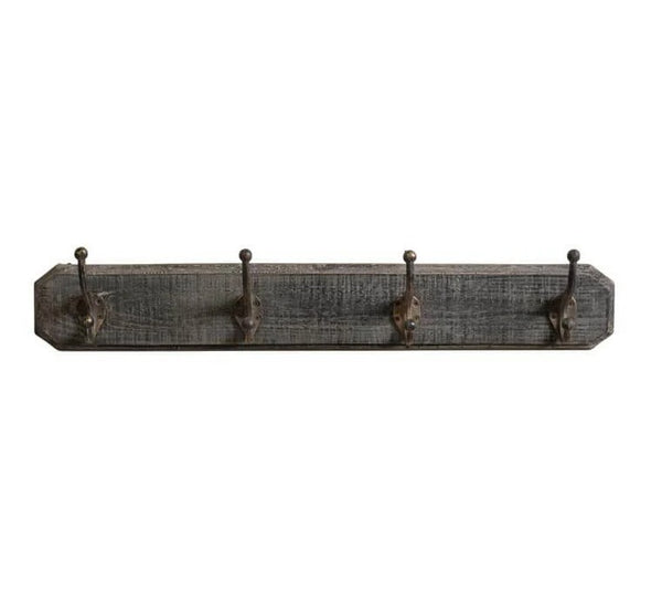 perchero de madera estilo vintage con ganchos metálicos Brocantia