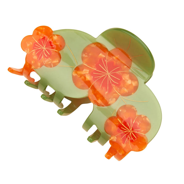 Pinza para el pelo Coucou Suzette verde con flores naranjas
