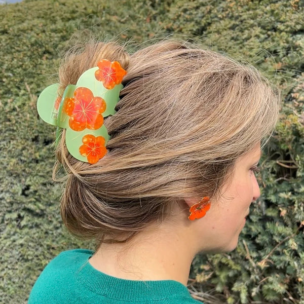Pinza de pelo grande floral colorida estilo francés
