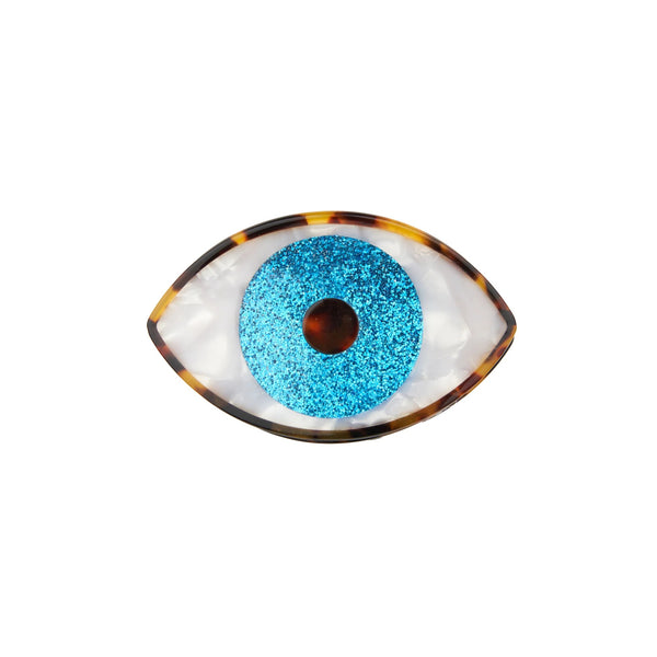 Pinza para el pelo Ojo Azul Brillante Coucou Suzette en acetato nacarado con iris azul de purpurina.