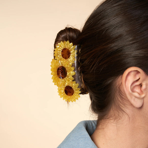 Pinza de pelo floral grande con diseño de girasol
