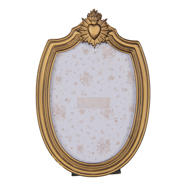 Marco de fotos ovalado dorado con corazón en relieve