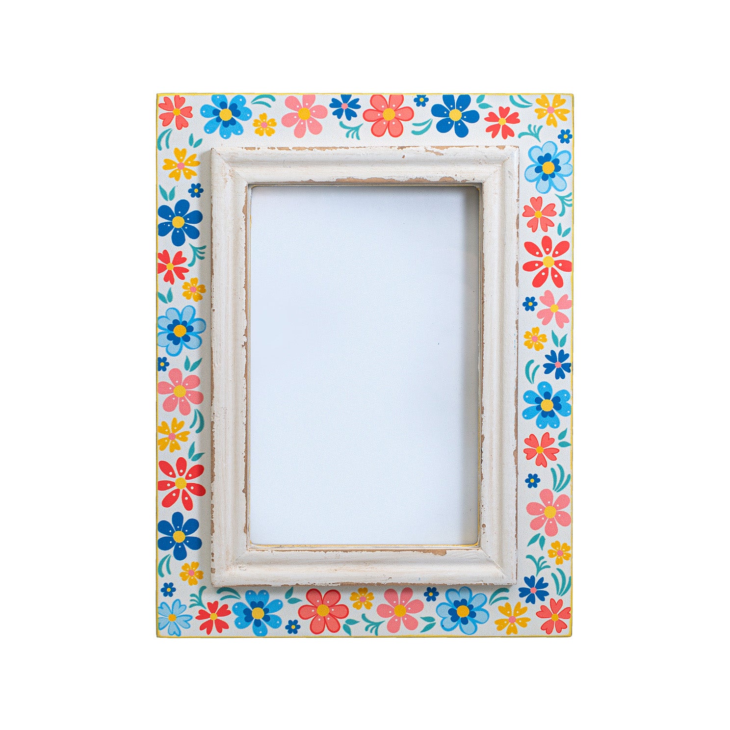 Portafotos de madera pintado a mano con flores folk en colores vivos – Brocantia tienda de decoración y regalos singulares