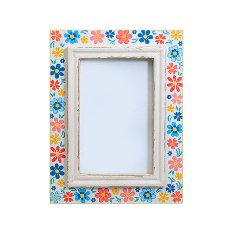 Portafotos de madera pintado a mano con flores folk en colores vivos – Brocantia tienda de decoración y regalos singulares