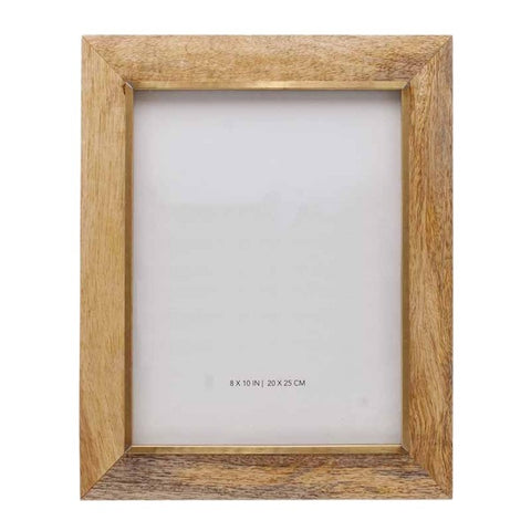 Portafotos de madera natural con borde dorado para foto de 20x25 cm – Brocantia tienda de decoración Oviedo.