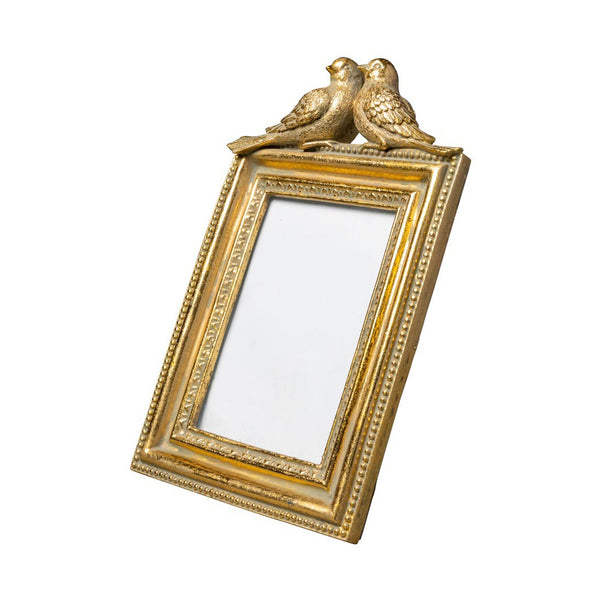 Marco de fotos dorado con dos pájaros decorativos