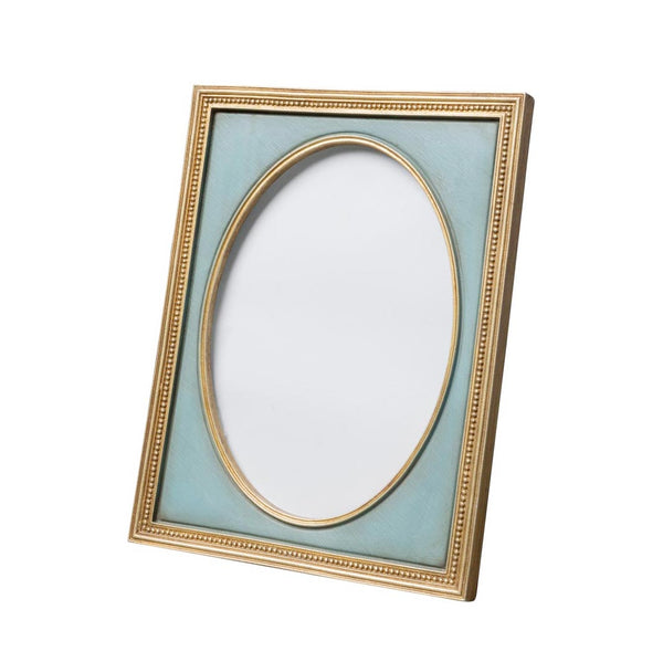 Marco de fotos vintage azul con detalle dorado ovalado