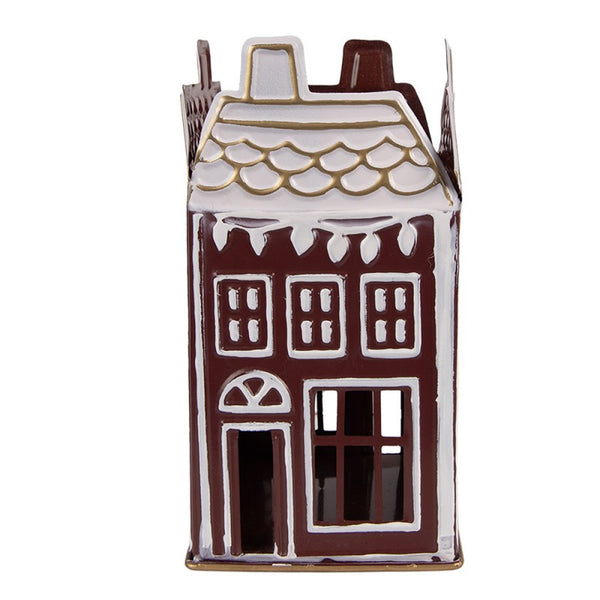 decoración navideña metálica marrón y blanca con dorado