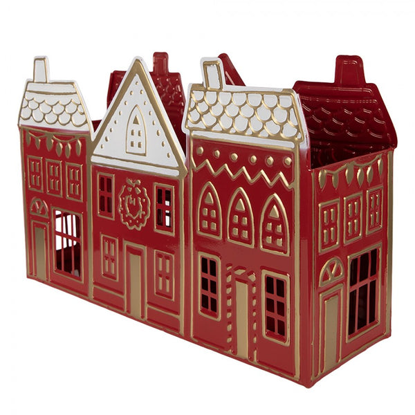 decoración navideña de metal en forma de casas con vela tealight