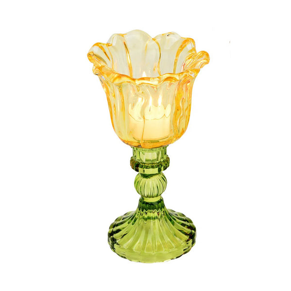 Portavelas de cristal con forma floral para vela pequeña