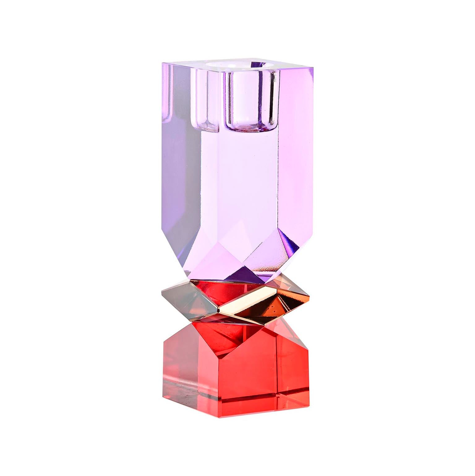 Portavelas cristal malva y rojo