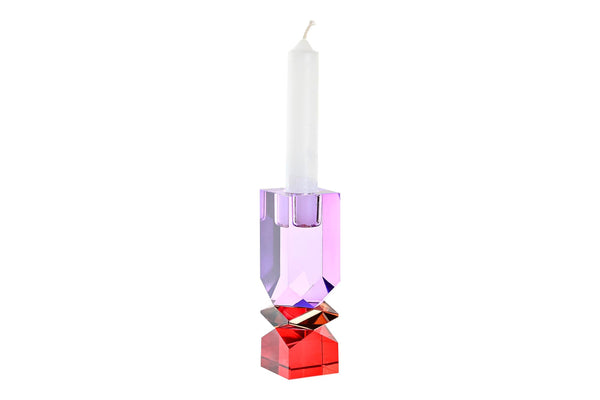 Portavelas cristal malva y rojo