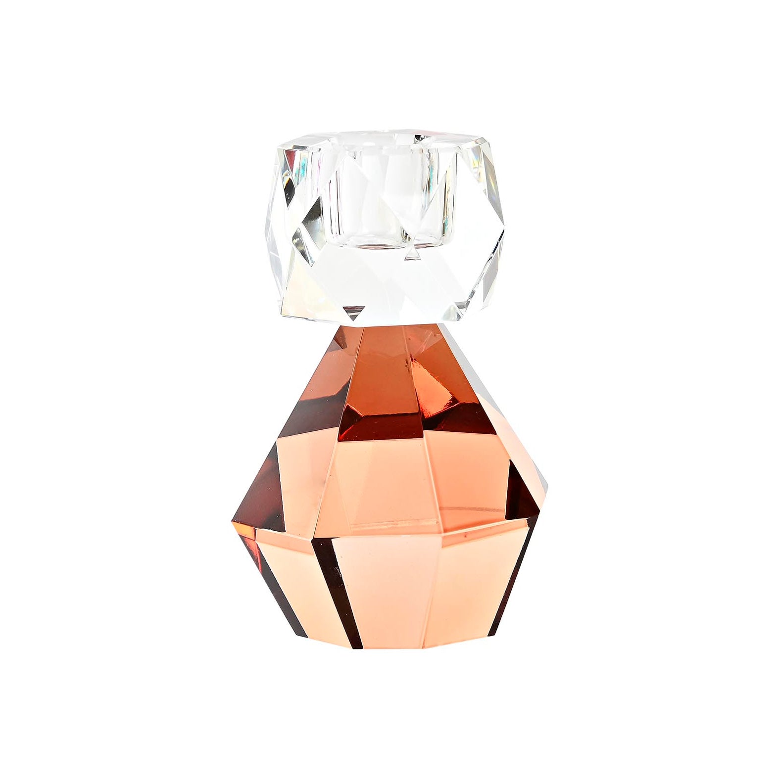Portavelas cristal transparente y naranja Brocantia