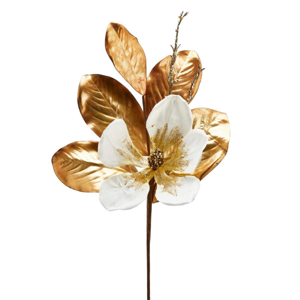 magnolia decorativa blanca con hojas doradas para Navidad