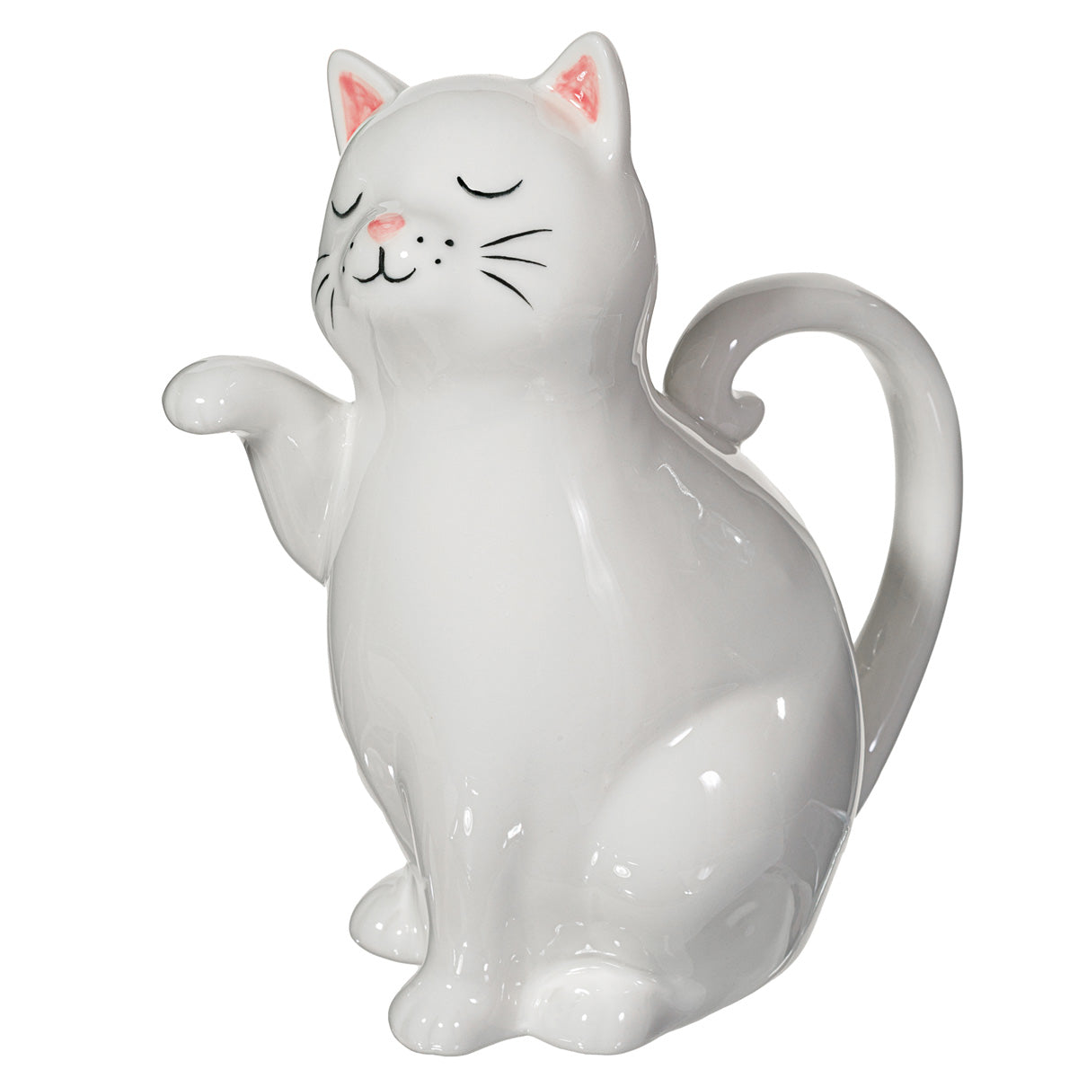 Regadera de cerámica blanca con forma de gato sentado, diseño decorativo para jardinería original