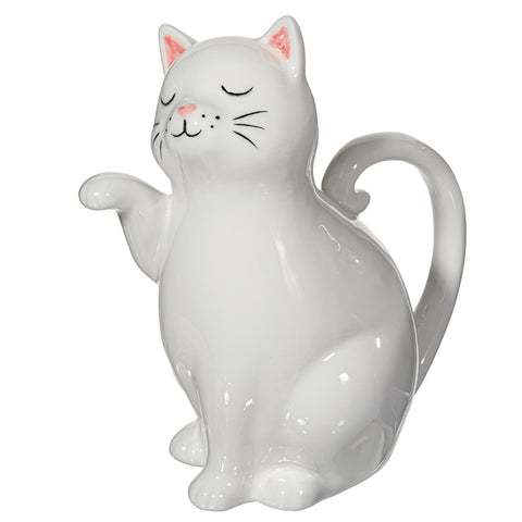 Regadera de cerámica blanca con forma de gato sentado, diseño decorativo para jardinería original