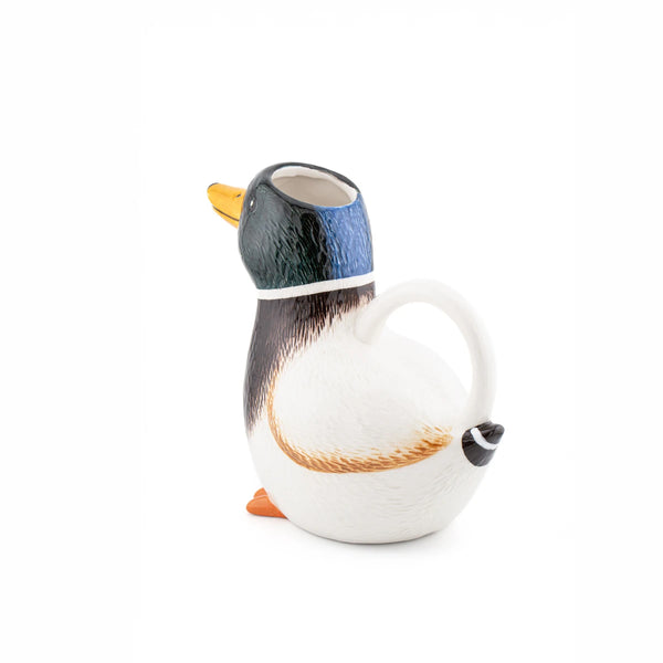 Regadera decorativa con forma de pato de cerámica vista desde la parte trasera
