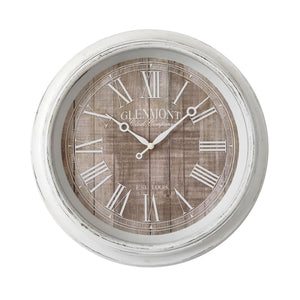 reloj de pared vintage, reloj rústico grande, reloj decoración blanca, reloj pared estilo shabby chic, reloj con números romanos, reloj pared salón elegante, decoración vintage Oviedo, reloj clásico decoración hogar