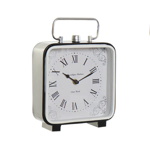 reloj de sobremesa cuadrado metal vintage estilo industrial en tonos negro y plateado – Brocantia decoración Oviedo