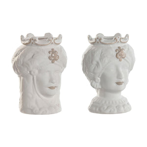 Set de dos jarrones Testa di Moro en porcelana blanca estilo siciliano Brocantia.