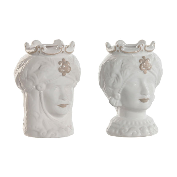 Set de dos jarrones Testa di Moro en porcelana blanca estilo siciliano Brocantia.