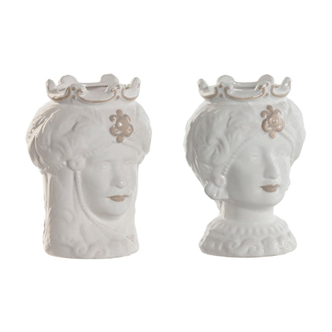 Set de dos jarrones Testa di Moro en porcelana blanca estilo siciliano Brocantia.