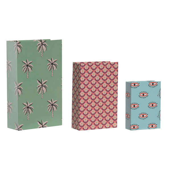 Set de cajas libro decorativas con estampados retro