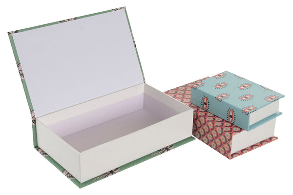 Set de cajas decorativas con palmeras y estampados geométricos