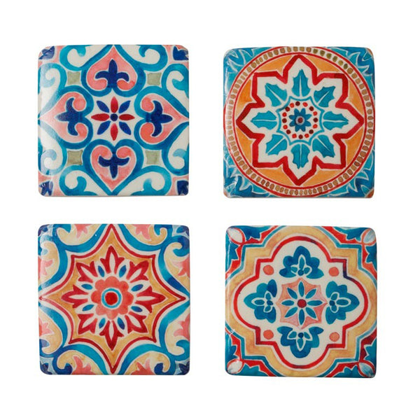 Set completo de 4 posavasos cerámicos estilo hidráulico