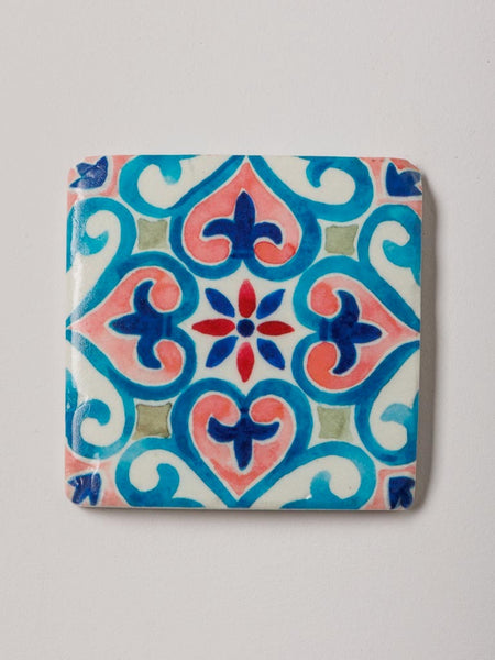 Posavasos con motivo de corazones azules y rosa estilo vintage