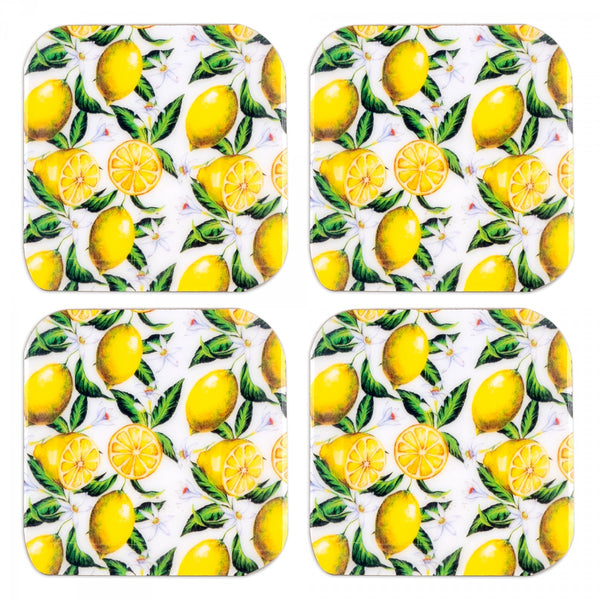 Set de posavasos con estampado de limones estilo mediterráneo