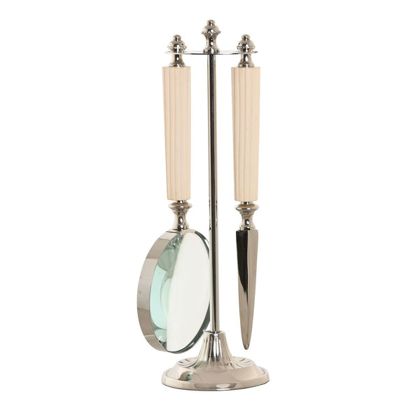 Set de escritorio decorativo con lupa y abrecartas cromado